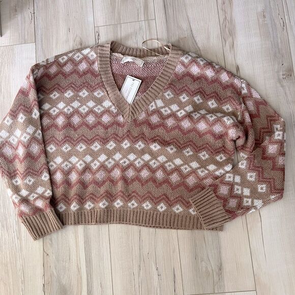 NWT No Comment Striped Pullover knit cropped sweater Size L - Picture 1 of 3